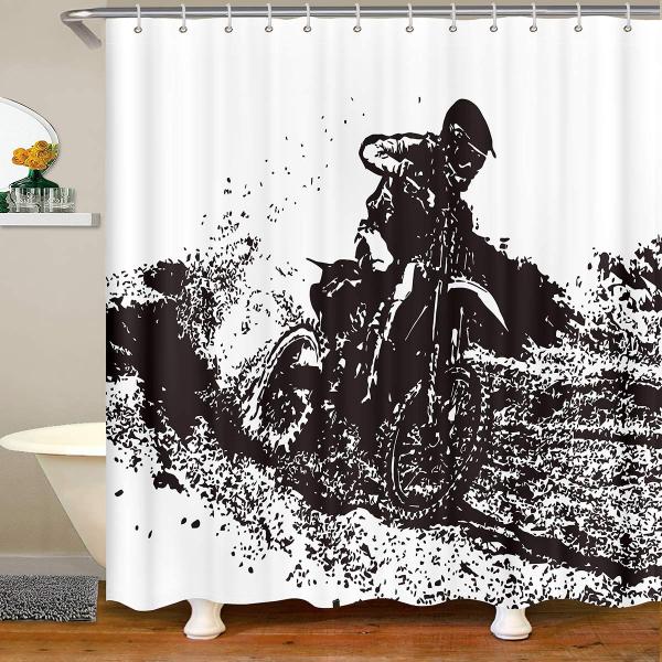 【並行輸入品】Dirt Bike Shower Curtain, Boys Youth Motorc...