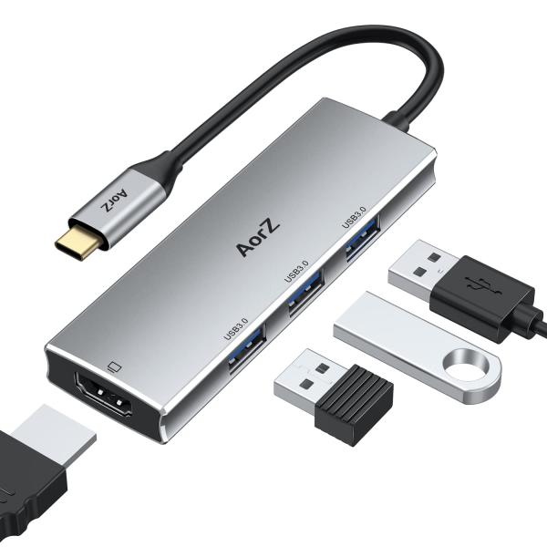 USB Cハブ HDMIアダプター USB CからUSBハブ AorZ USB Cドングル 4イン1...
