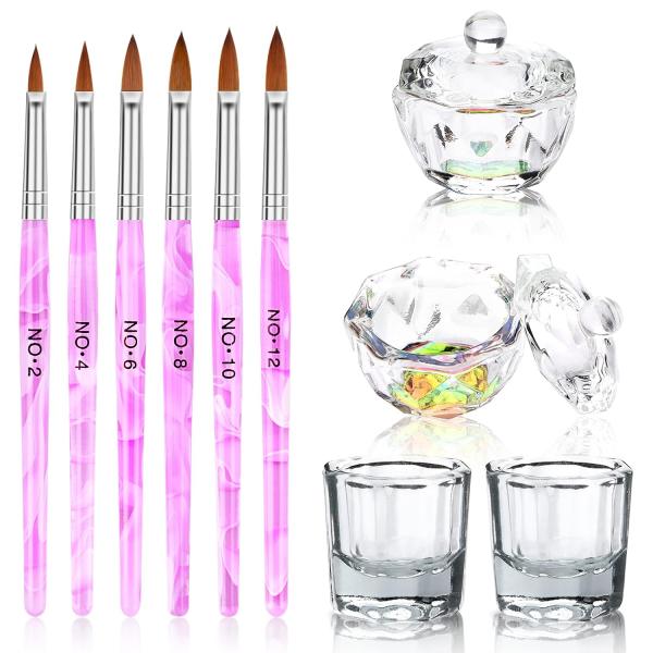 Acrylic Nail Brush Dappen Dish Set 6PCS Nail Art P...