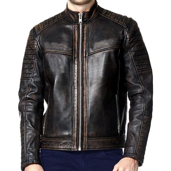 【並行輸入品】Mens Caf〓 Racer Distressed Brown Genuine Le...