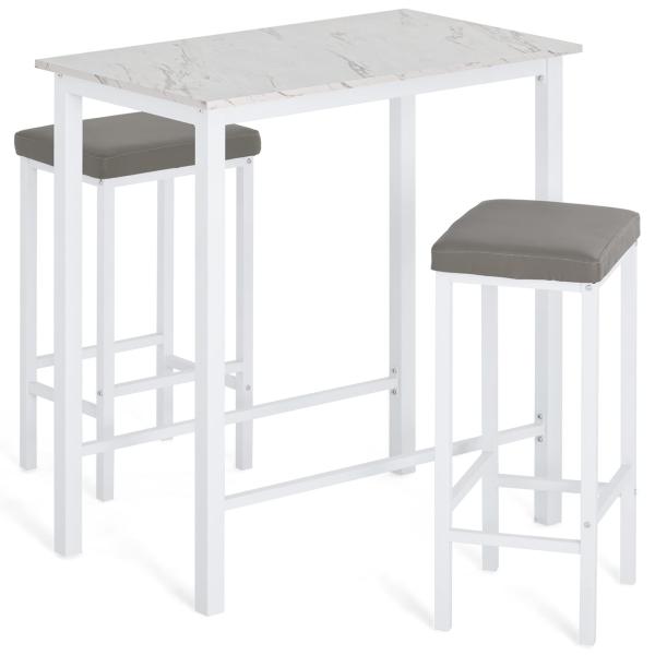 White Bar Height Dining Table Set for 2, 3 Piece P...
