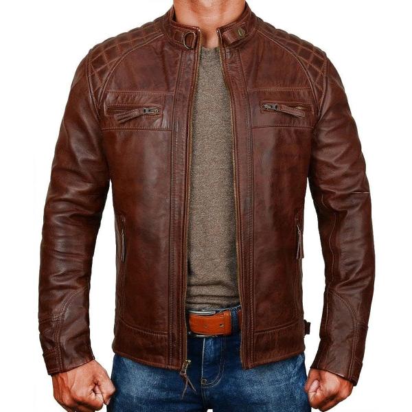 【並行輸入品】STOREJEES Mens Leather Jacket Brown Genuine...