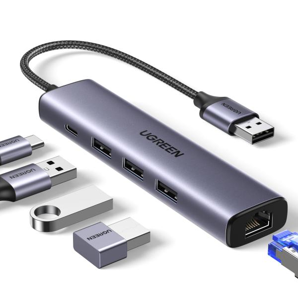 UGREEN USB 3.0 有線LANアダプター スイッチ 1000Mbps 5 in 1 3*U...