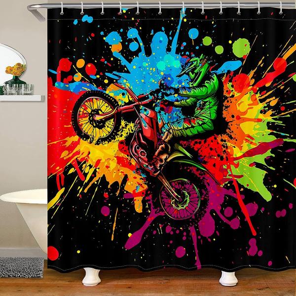 【並行輸入品】Motocross Bath Curtain For Boys 72"W x 72"L...