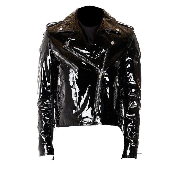 【並行輸入品】Womens PVC Leather Jacket Shiny Stylish Caf...