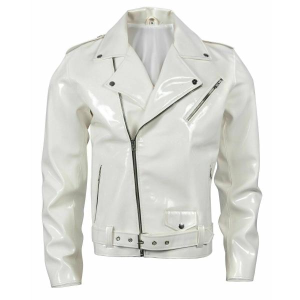 【並行輸入品】Womens White PVC Leather Jacket Shiny Styli...