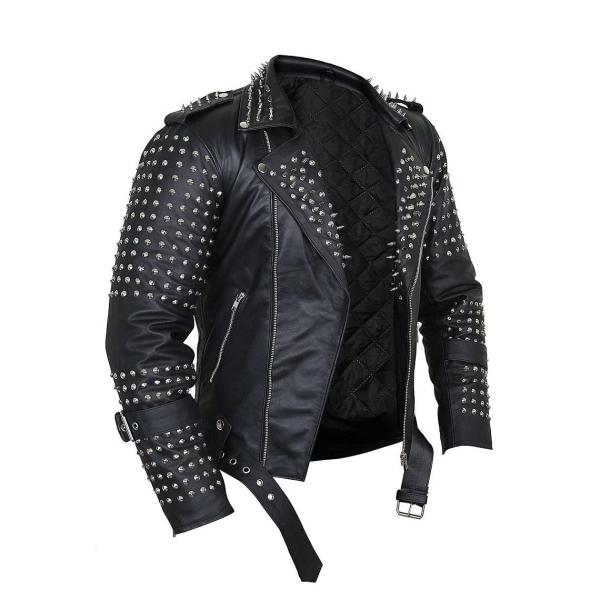 【並行輸入品】Mens Jacket Black Punk Leather with Spikes ...