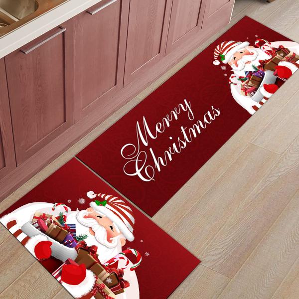 2 Piece Santa Claus Kitchen Rug Set Merry Christma...