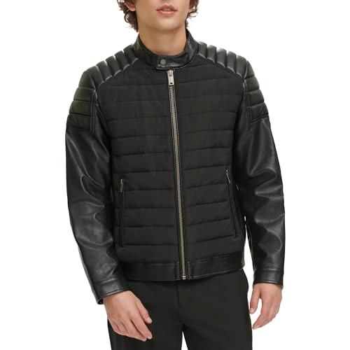 【並行輸入品】DKNY Men's Mixed Media Faux Leather Puffer ...