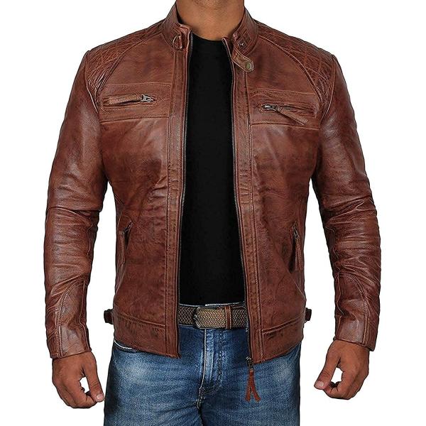 【並行輸入品】Fab Mart Distressed Brown Cafe Racer Leathe...