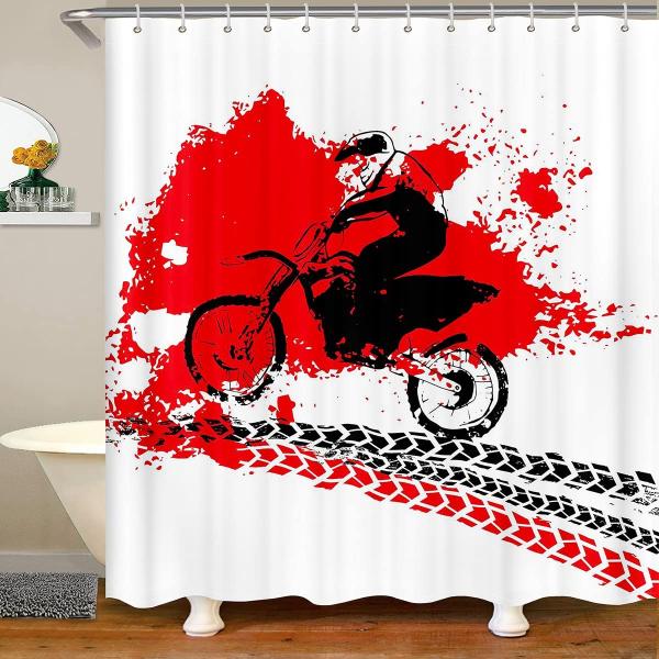 【並行輸入品】Motorcycle Bath Curtain For Boys 72"W x 72"...