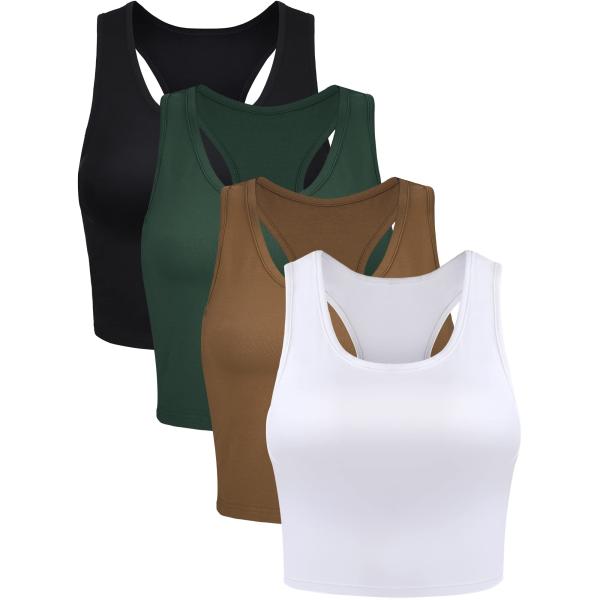 【並行輸入品】Boao 4 Pieces Basic Crop Tank Tops Sleevele...