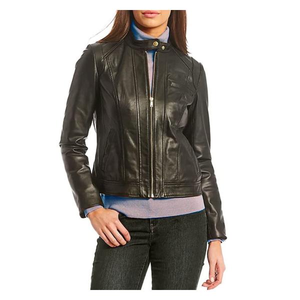 Cole Haan Women&apos;s Racer Leather Jacket (Small, Bla...