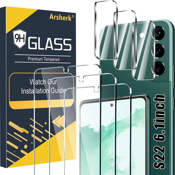 Arshek [3+3枚パック] ガラススクリーンプロテクター Samsung Galaxy S22...