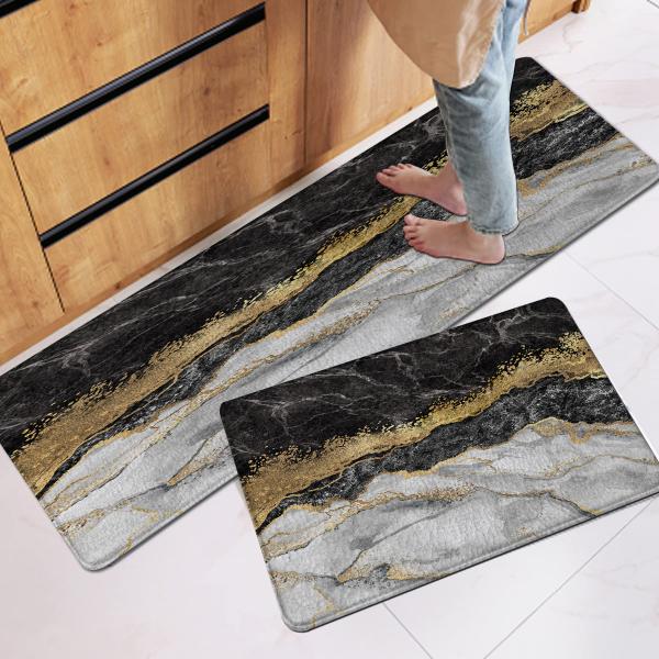 Subently Marble Kitchen Mat Black and Gold Kitchen...