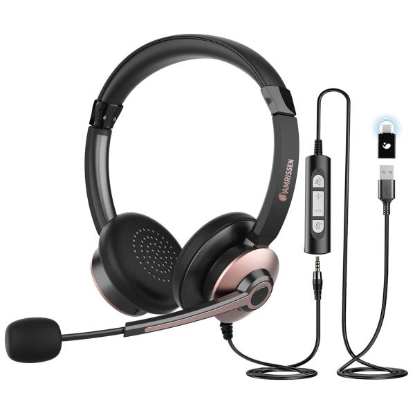 Jamrissen マイク付きUSBヘッドセット USB Headset With Micropho...