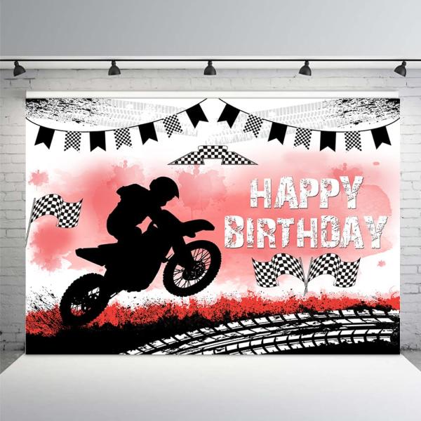 MEHOFOND Happy Birthday Backdrop Dirt Bike Party D...