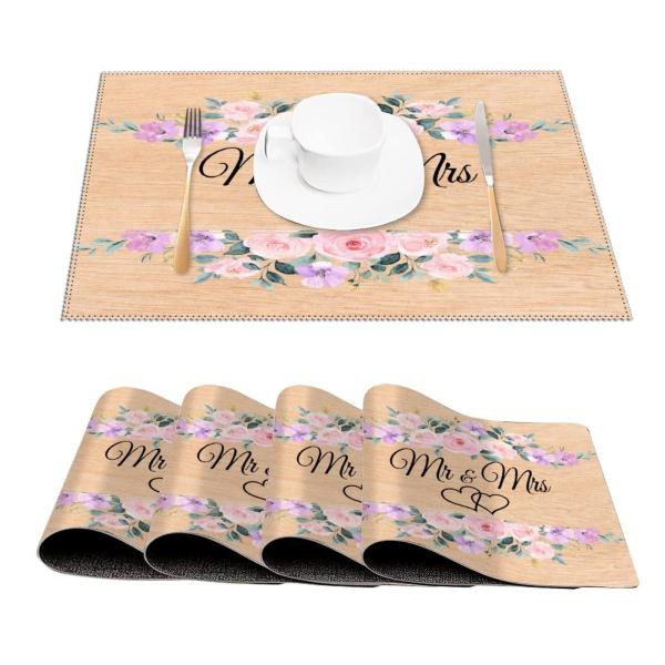 Cafe Placemats Set of 4, Decorative Mr&amp;Mrs Polyest...