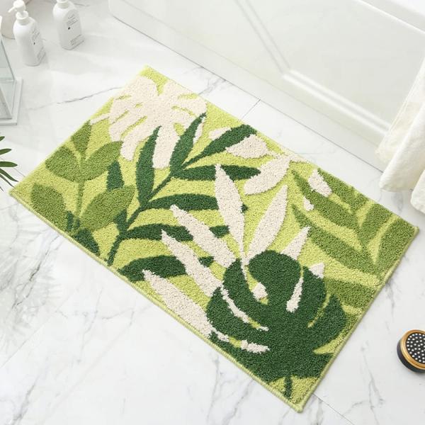 Kaupuar Emerald Green Leaf Bath Mat Super Soft Abs...