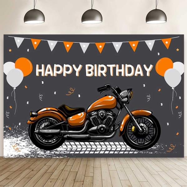 AIBIIN 7x5ft Motorcycle Birthday Backdrop Orange M...