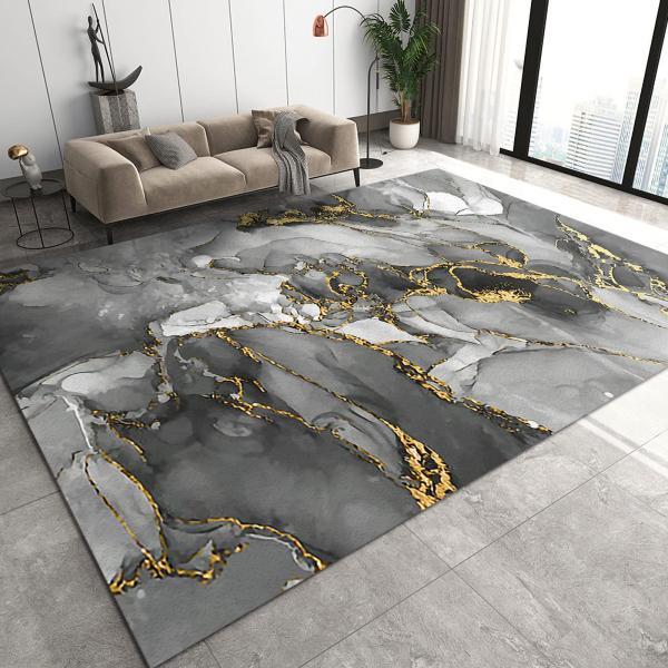 Gray White Gradient Marble Decorative Rug, Golden ...