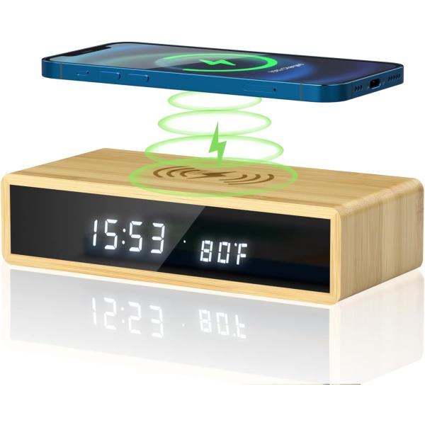 【並行輸入品】SONRU Wooden Digital Alarm Clock Wireless C...