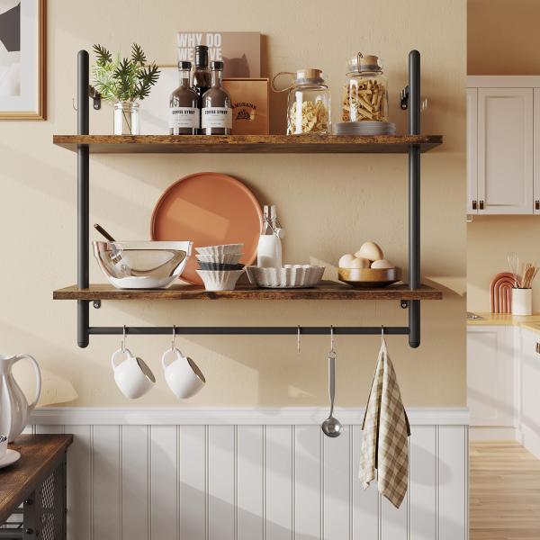 【並行輸入品】Pipe Shelf Industrial Floating Shelving 31"...