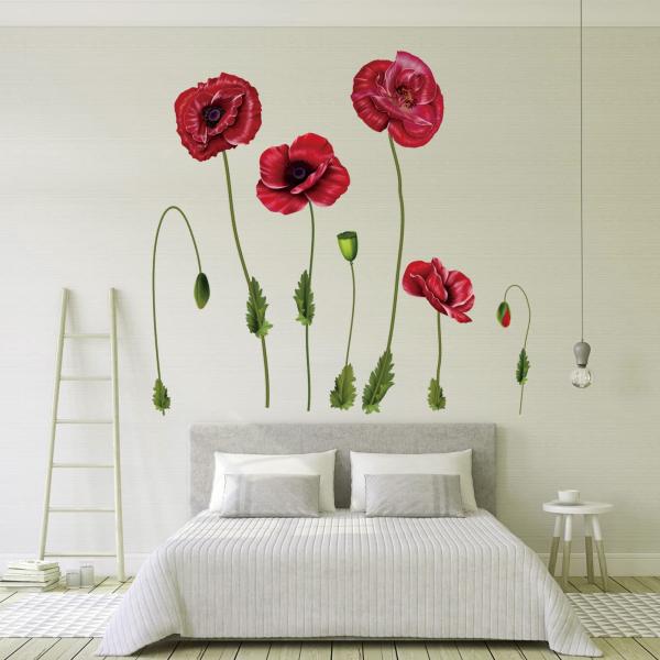 AnFigure 赤いケシの花のウォールステッカー リビングルーム ベッドルーム バスルーム ウォー...