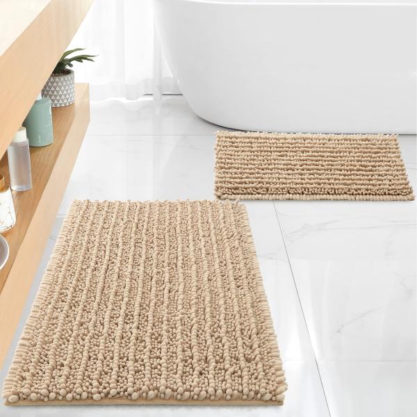 【並行輸入品】FLOLEOPA Luxury Chenille Beige Bathroom Rug...