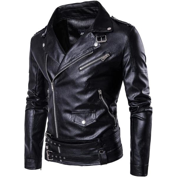 【並行輸入品】ZL GEQINAI Men's Faux Leather Racer Jacket ...