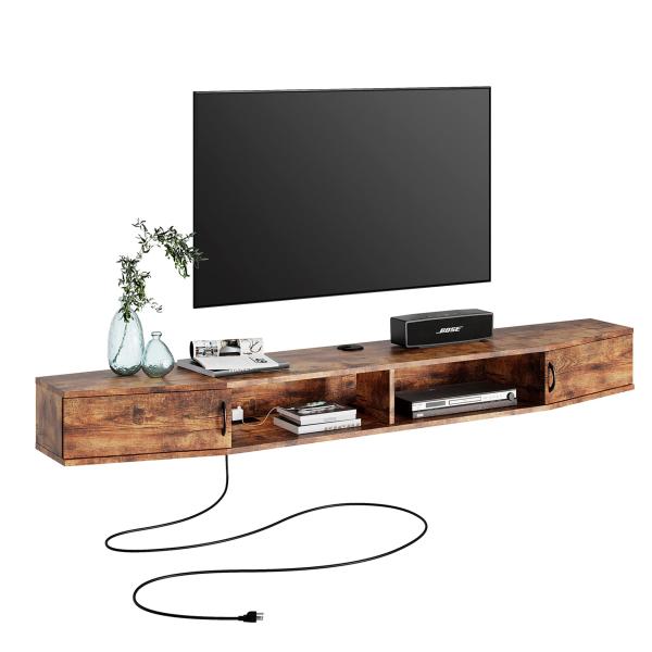 FITUEYES Floating TV Shelf with Power Outlet 70&quot;, ...