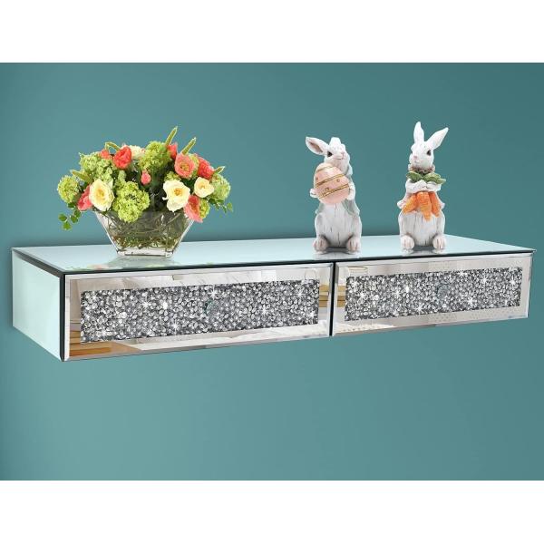 Mirrored Furniture Wall Shelf with 2 Drawer  Cryst...