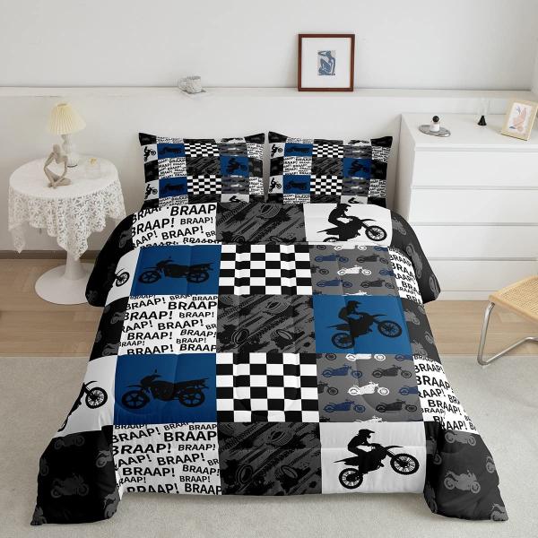 Dirt Bike Bedding Set Full Size Black Grey Blue Mo...