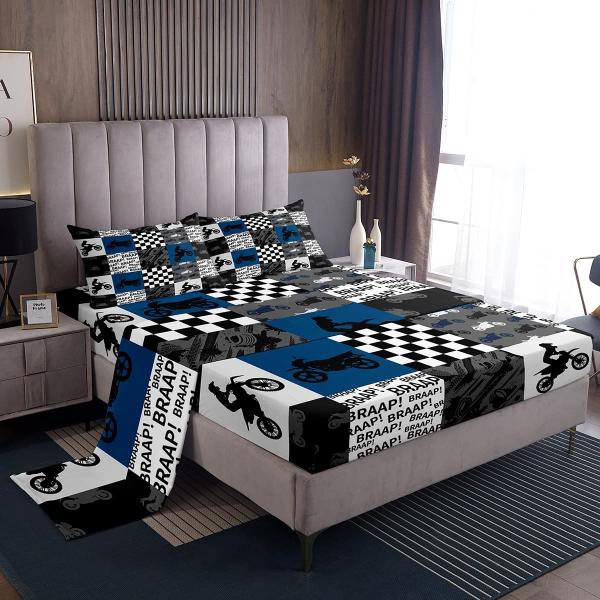 Dirt Bike Bedding Set Full Black Grey Blue Motocro...