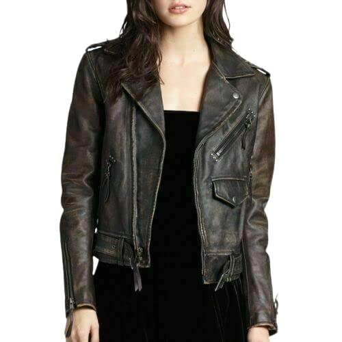 【並行輸入品】Women's Cafe Racer Moto Biker Distressed Br...