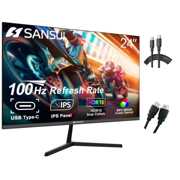 SANSUI Monitor 24 inch 100Hz IPS USB Type C FHD 10...