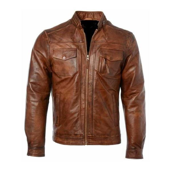 【並行輸入品】Men Distressed Tan Leather Cafe Racer (as1,...