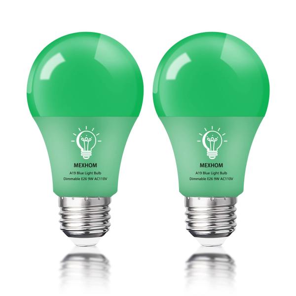 Mexhom Green Light Bulb A19 2 Pack，Dimmable Colore...