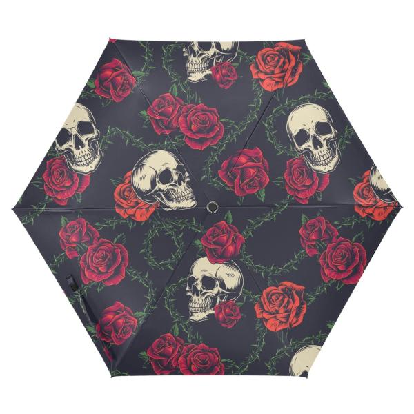 【並行輸入品】ZENWAWA Red Rose Skull Travel Umbrella Auto...