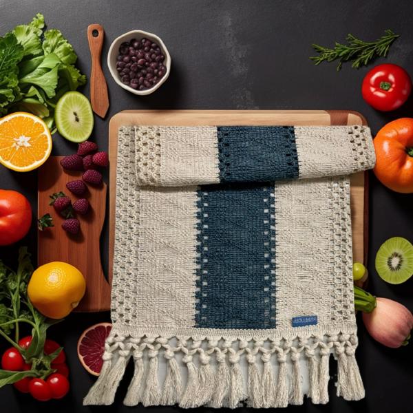 【並行輸入品】Asoulmssh ブルーテーブルランナー 長さ72インチ 黄麻布テーブルランナー 両...