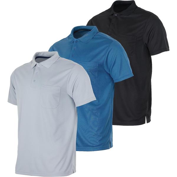 Real Essentials 3 Pack: Mens Polo Shirt Golf Quick...