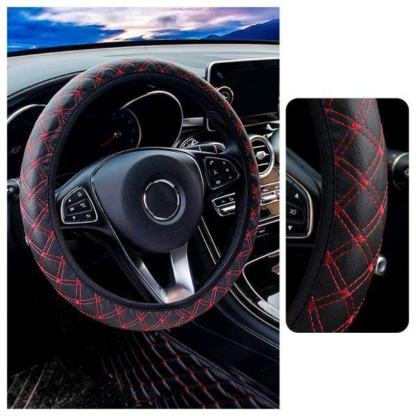 【並行輸入品】エンボス加工レザーハンドルカバー 15インチ ダイヤモンドステッチ付き 美しい車の装飾...