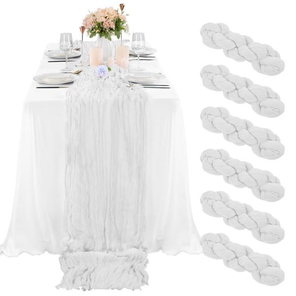 6 Pcs White Cheesecloth Table Runner 10FT, Gauze T...