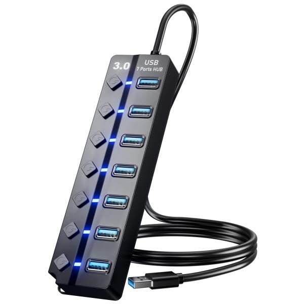 PANPEO USB 3.0ハブ 7ポート USBデータハブスプリッター 長さ3フィートのケーブル付...