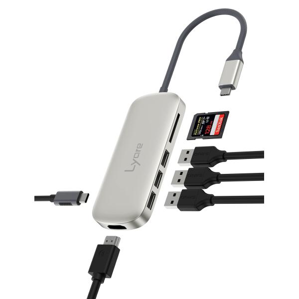 Lyare USB Cハブ ノートパソコン用 6イン1 USB Cハブ USB 3.0ポート3個付き...