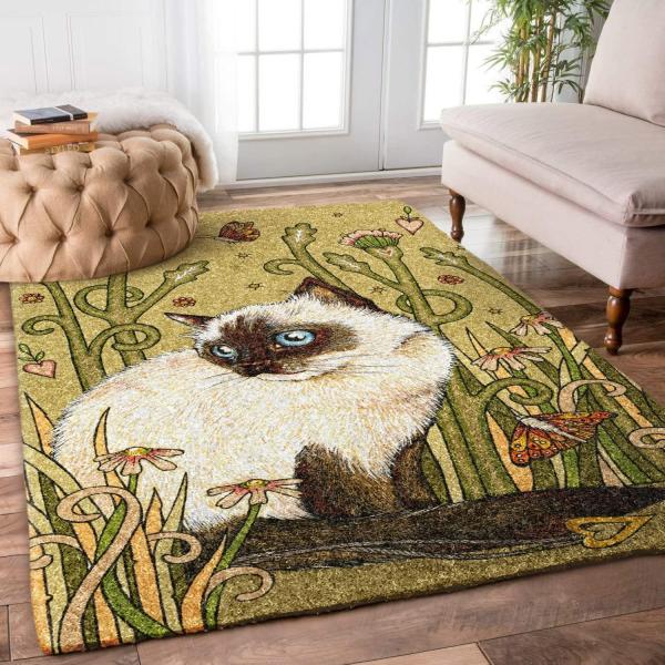 Cat Area Rug   Cat and Butterfly Area Rug for Livi...