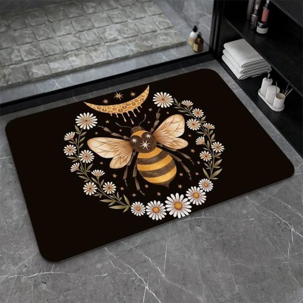 KXO Bath Mat,Flowers and Bees Non Slip Volume Supe...