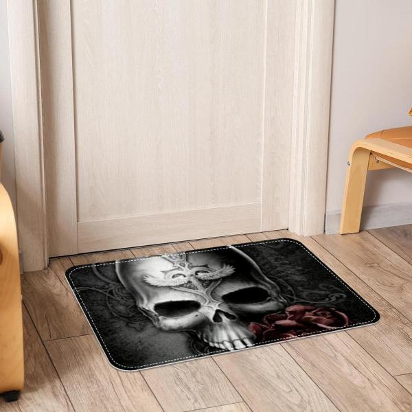 Black Rose Skull Bath Rugs Absorbent Non Slip Door...