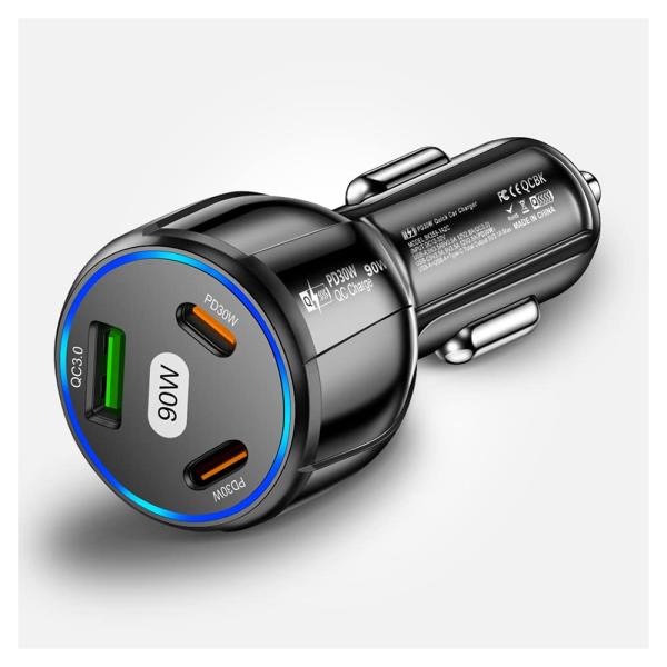 90W 超高速充電 USB C 車用充電器   デュアル PD 30W+QC3.0.3インチ 1充電...