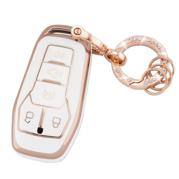 【並行輸入品】EKALA フォードキーチェーン用 キラキラゴールドホワイトキーフォブカバー ソフトT...